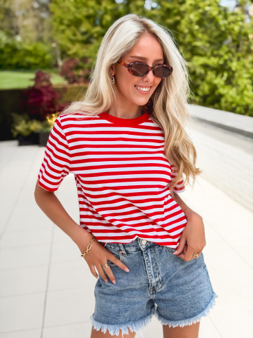T-shirt ligné Orlaya - Rouge/Blanc