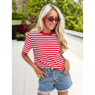 T-shirt ligné Orlaya - Rouge/Blanc