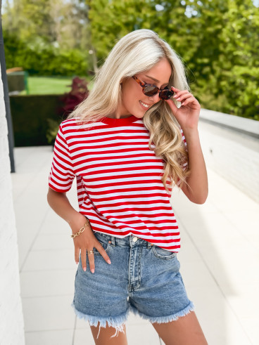 T-shirt ligné Orlaya - Rouge/Blanc