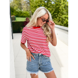 T-shirt ligné Orlaya - Rouge/Blanc