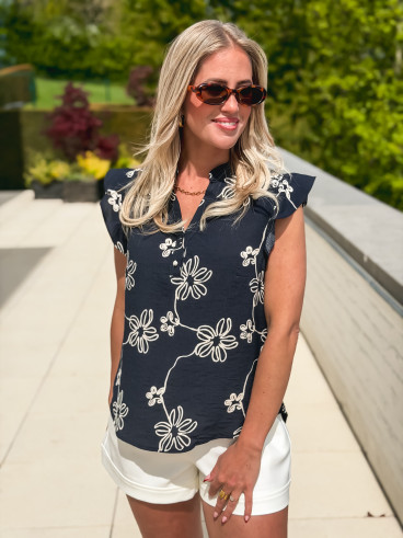 Blouse à motifs Emeline - Bleu marine