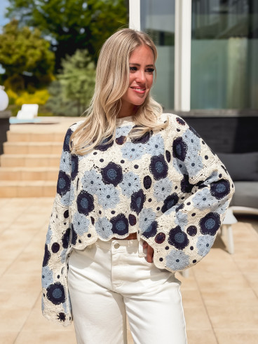 Blouse en crochet Maelya - Bleu