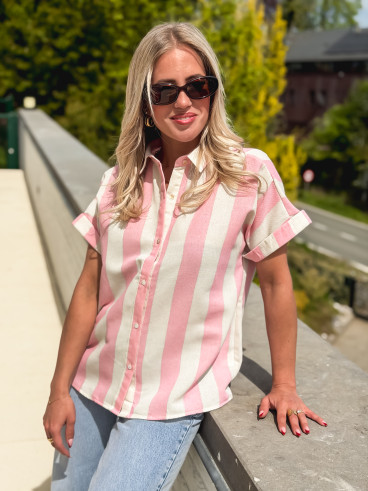 Chemise lignée Barrie - Rose/Ecru