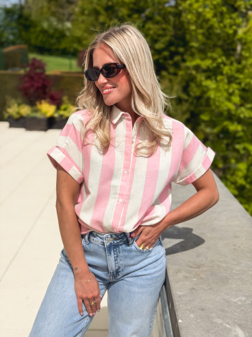 Chemise lignée Barrie - Rose/Ecru