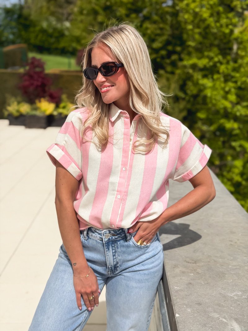 Chemise lignée Barrie - Rose/Ecru