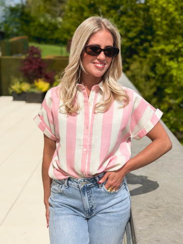 Chemise lignée Barrie - Rose/Ecru