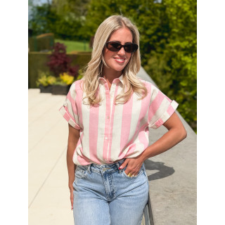 Chemise lignée Barrie - Rose/Ecru