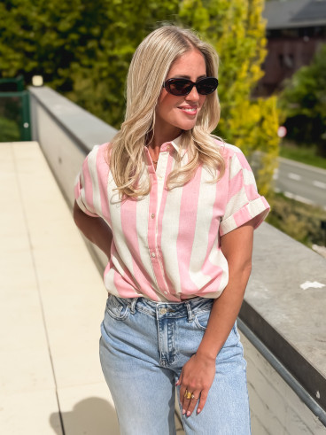 Chemise lignée Barrie - Rose/Ecru