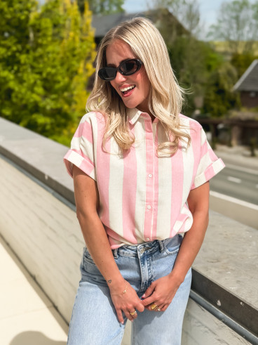 Chemise lignée Barrie - Rose/Ecru