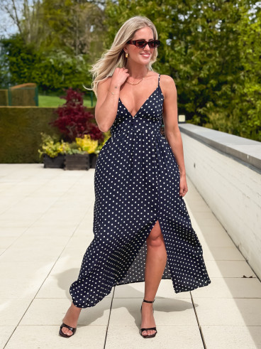 Robe à pois Isara - Bleu marine