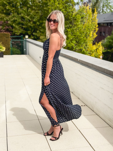 Robe à pois Isara - Bleu marine