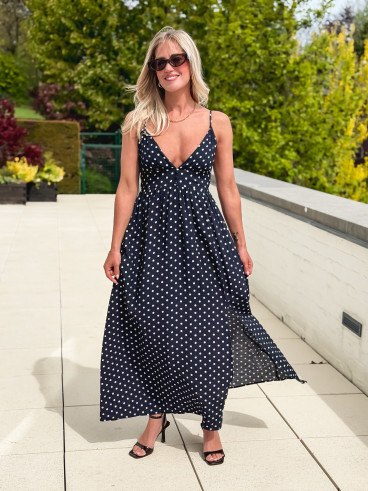 Robe à pois Isara - Bleu marine
