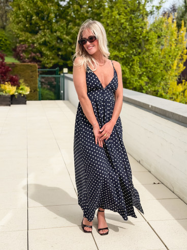 Robe à pois Isara - Bleu marine