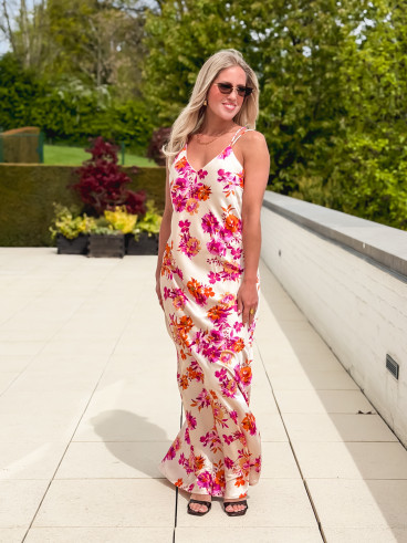 Robe longue à motifs Azilia - Beige