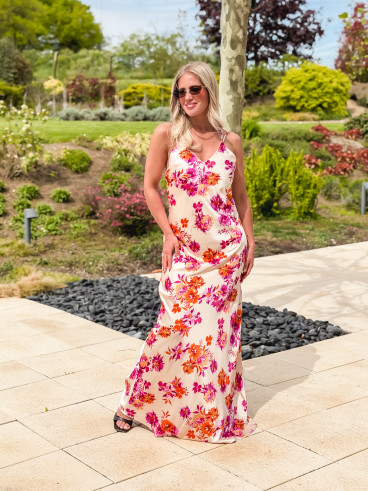 Robe longue à motifs Azilia - Beige