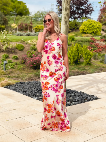 Robe longue à motifs Azilia - Beige