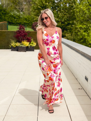 Robe longue à motifs Azilia - Beige