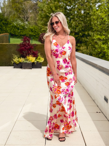 Robe longue à motifs Azilia - Beige