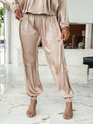 Pantalon satiné Audélia - Beige