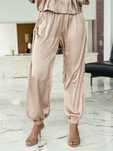 Pantalon satiné Audélia - Beige