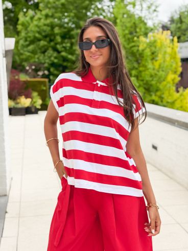 Polo Ligné Valérianne - Rouge