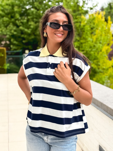 Polo Ligné Valérianne - Bleu