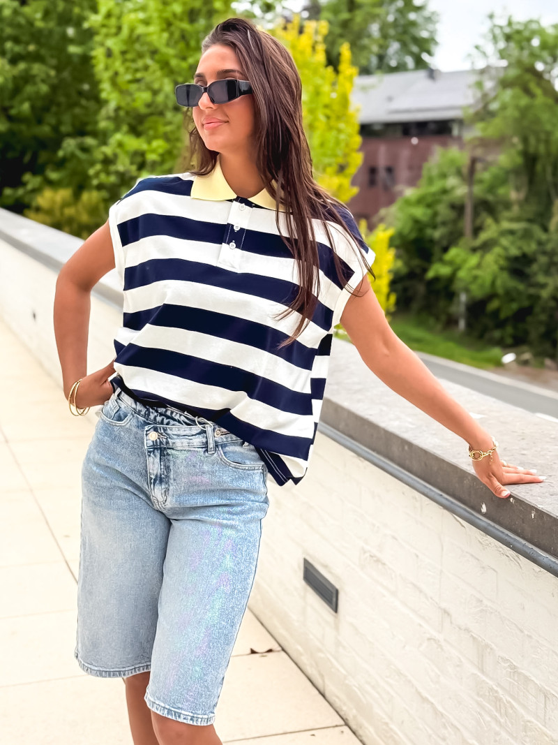 Polo Ligné Valérianne - Bleu Polo Ligné Valérianne - Bleu