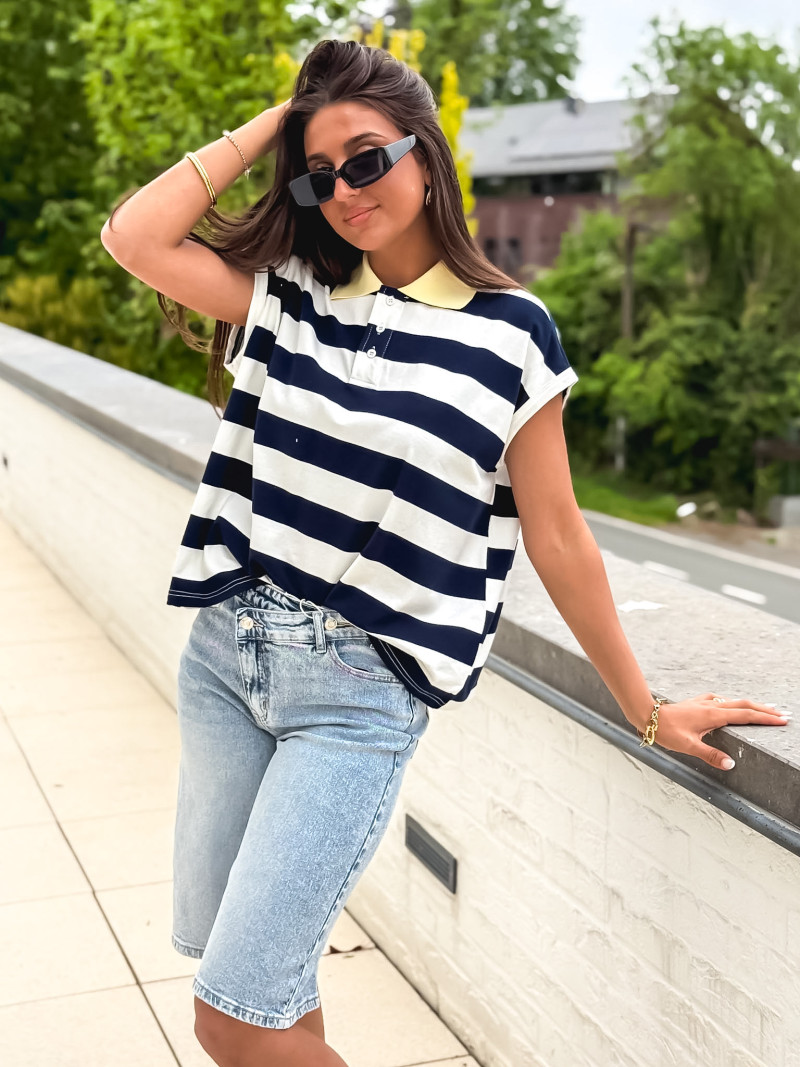Polo Ligné Valérianne - Bleu