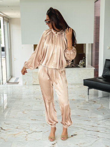 Pantalon satiné Audélia - Beige