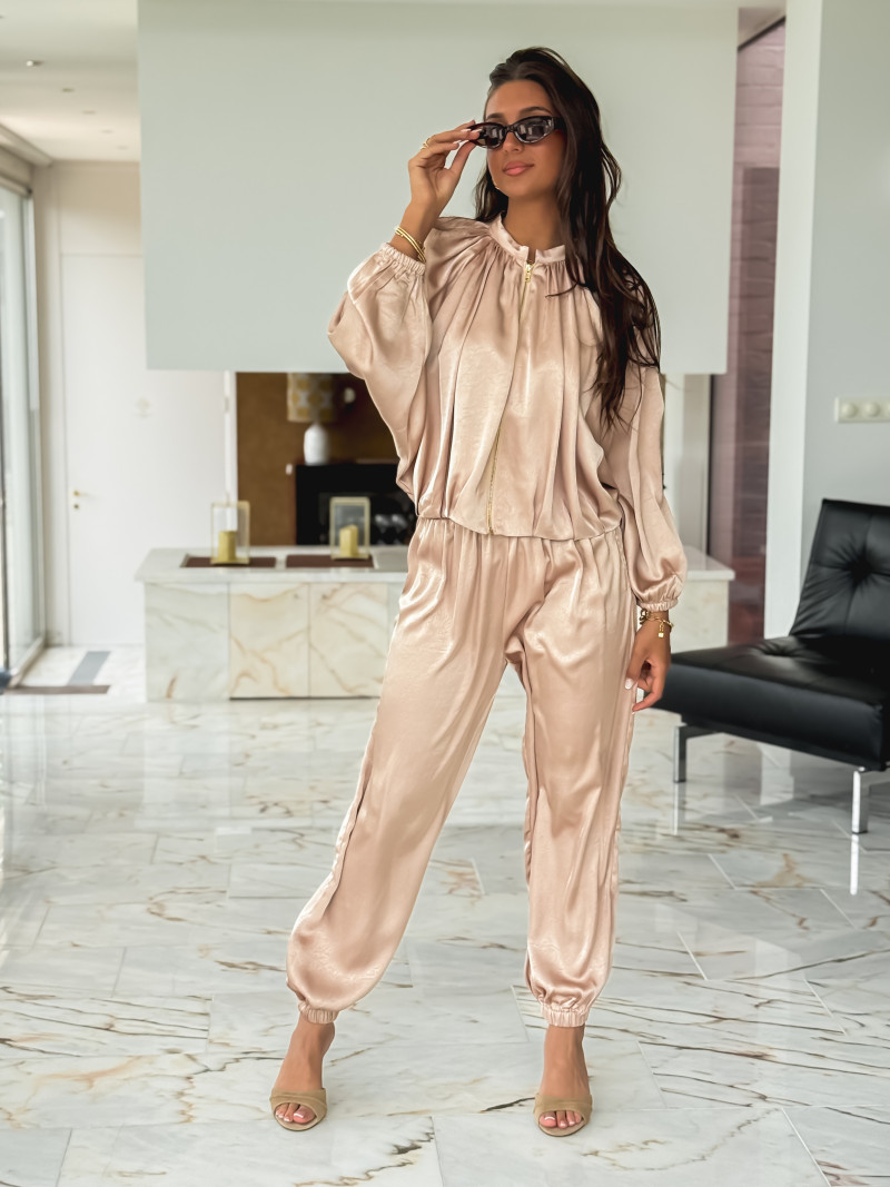 Pantalon satiné Audélia - Beige