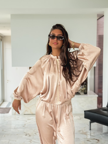 Pantalon satiné Audélia - Beige