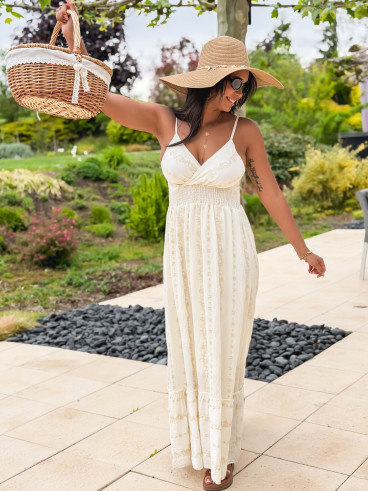 Robe longue à motifs Aélya - Crème