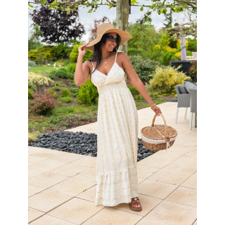 Robe longue à motifs Aélya - Crème