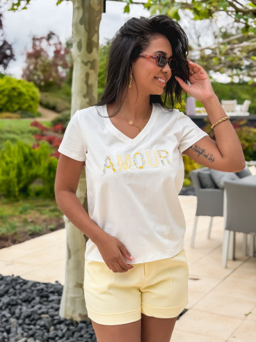 T-shirt "Amour" - Blanc/Jaune