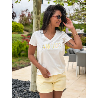 T-shirt "Amour" - Blanc/Jaune