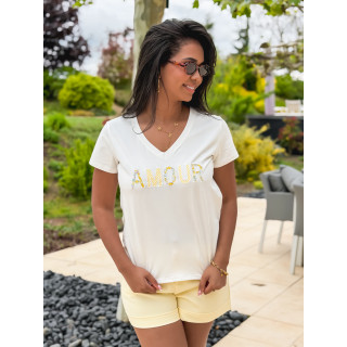 T-shirt "Amour" - Blanc/Jaune