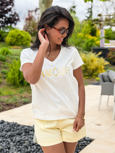 T-shirt "Amour" - Blanc/Jaune