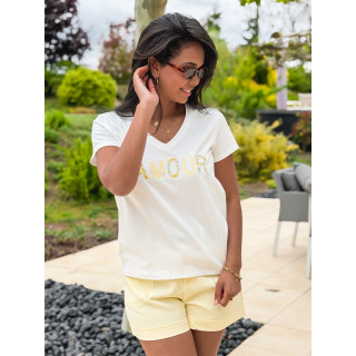 T-shirt "Amour" - Blanc/Jaune