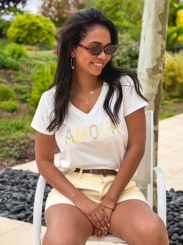 T-shirt "Amour" - Blanc/Jaune