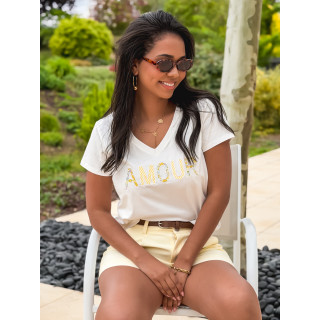 T-shirt "Amour" - Blanc/Jaune