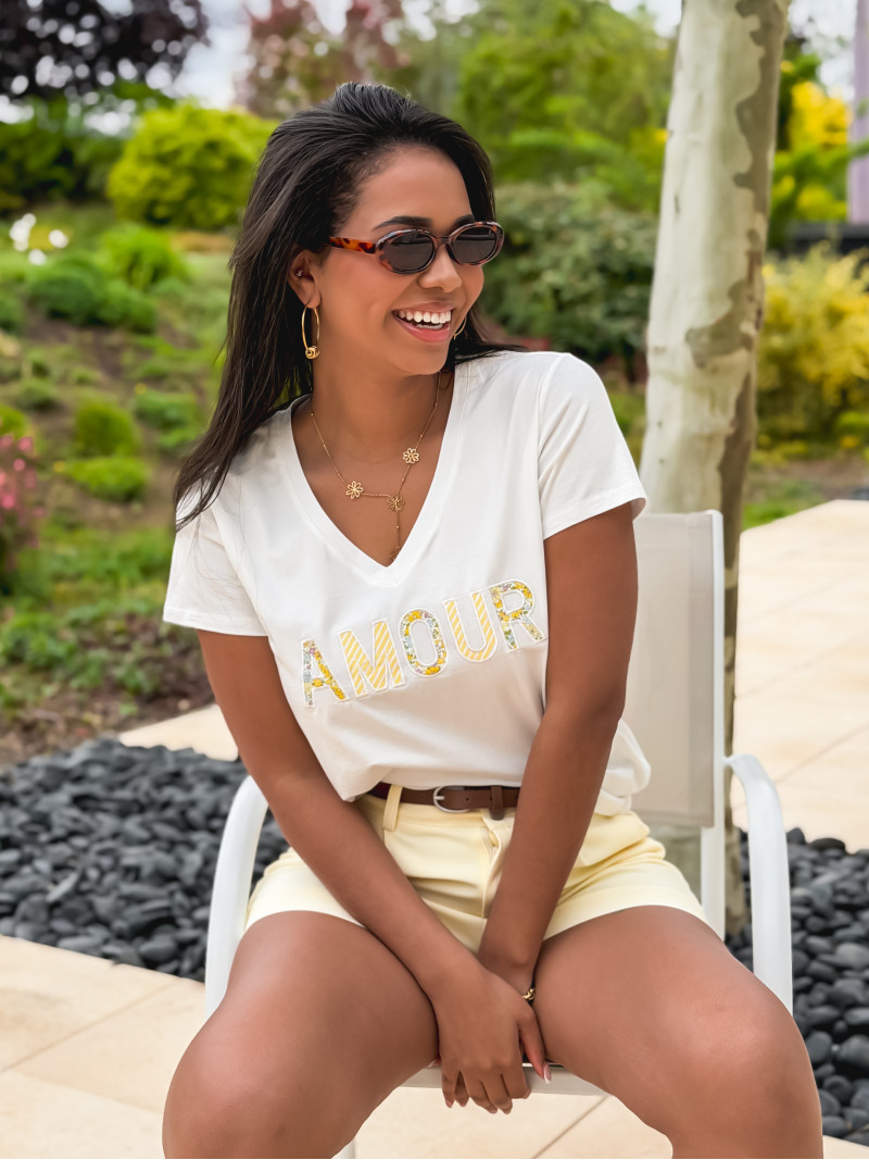 T-shirt "Amour" - Blanc/Jaune