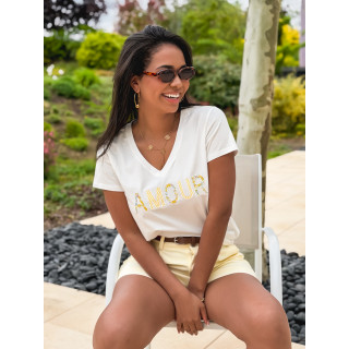 T-shirt "Amour" - Blanc/Jaune