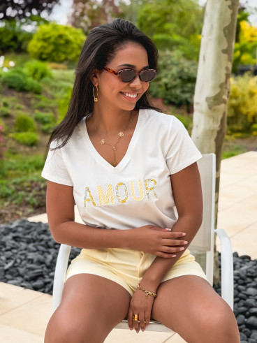 T-shirt "Amour" - Blanc/Jaune