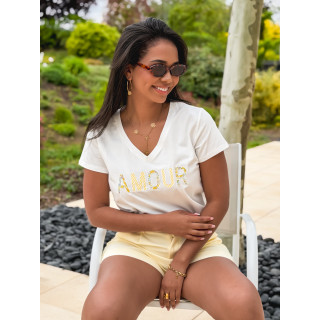 T-shirt "Amour" - Blanc/Jaune