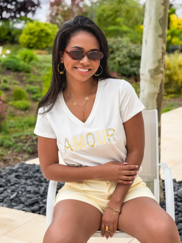 T-shirt "Amour" - Blanc/Jaune
