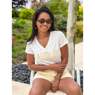 T-shirt "Amour" - Blanc/Jaune