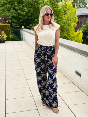 Pantalon brodé Nolga - Bleu marine