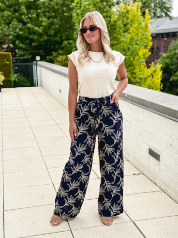 Pantalon brodé Nolga - Bleu marine
