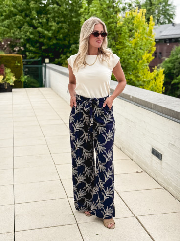 Pantalon brodé Nolga - Bleu marine