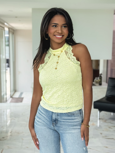 Blouse en dentelle Johanna - Jaune